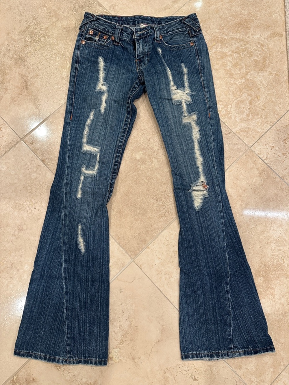 TRUE RELIGION Dark Blue Distressed Flared Women’s Jeans